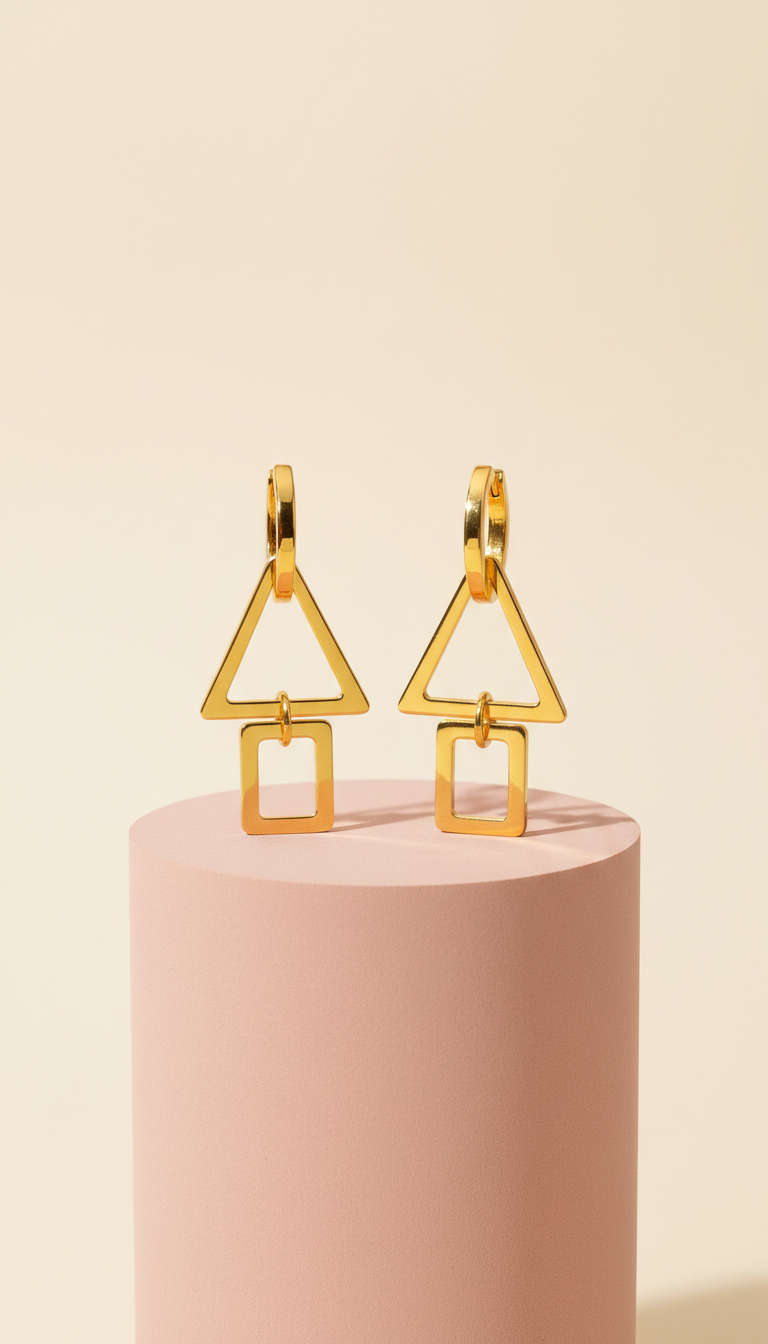 Bright Brass Geometric Earrings
