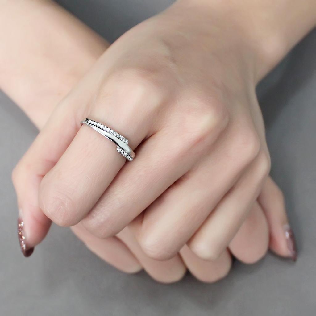 Crystal Pavé Bypass Band Ring in Silver