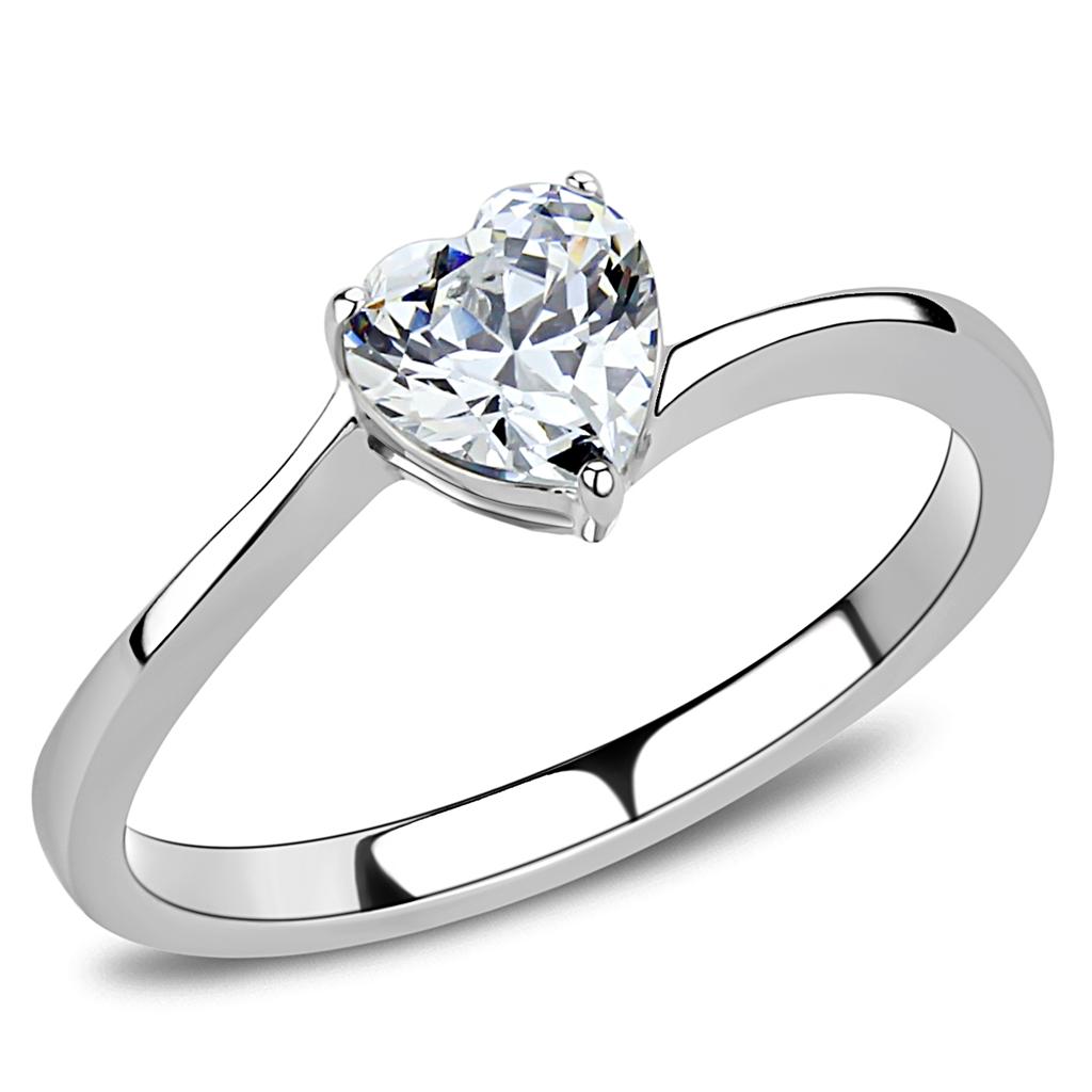 Dainty Heart Solitaire Diamond Ring in Polished Steel