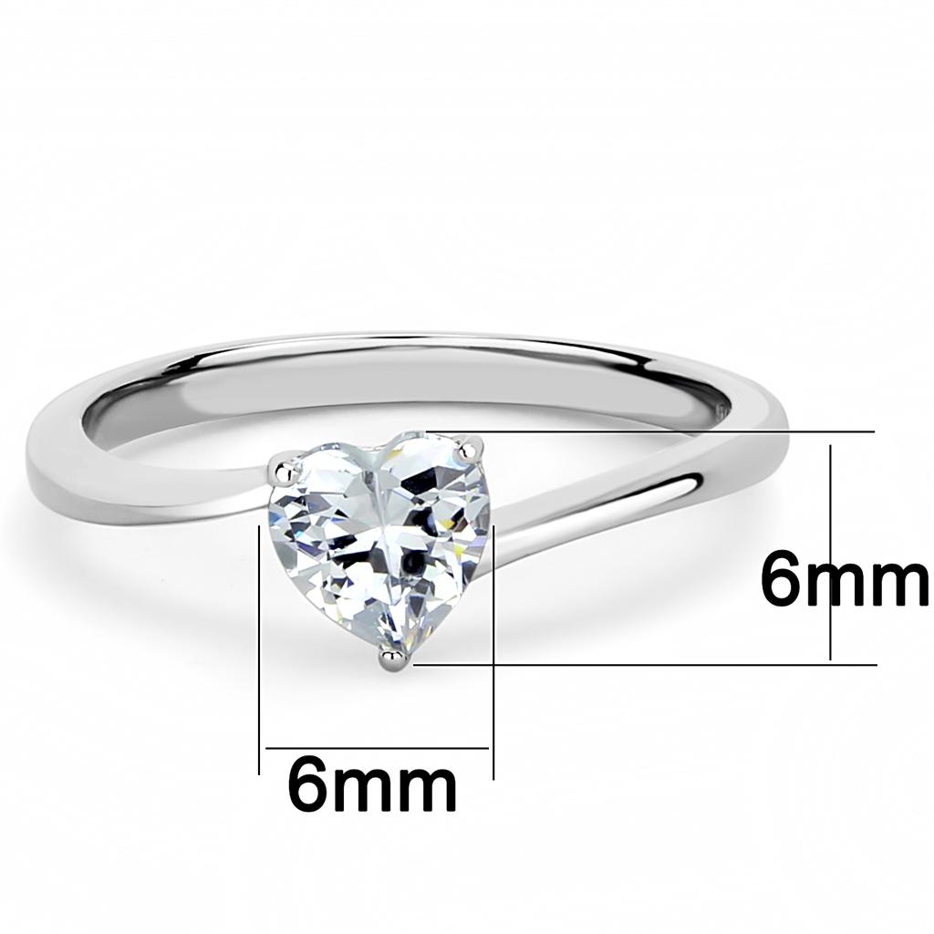 Dainty Heart Solitaire Diamond Ring in Polished Steel