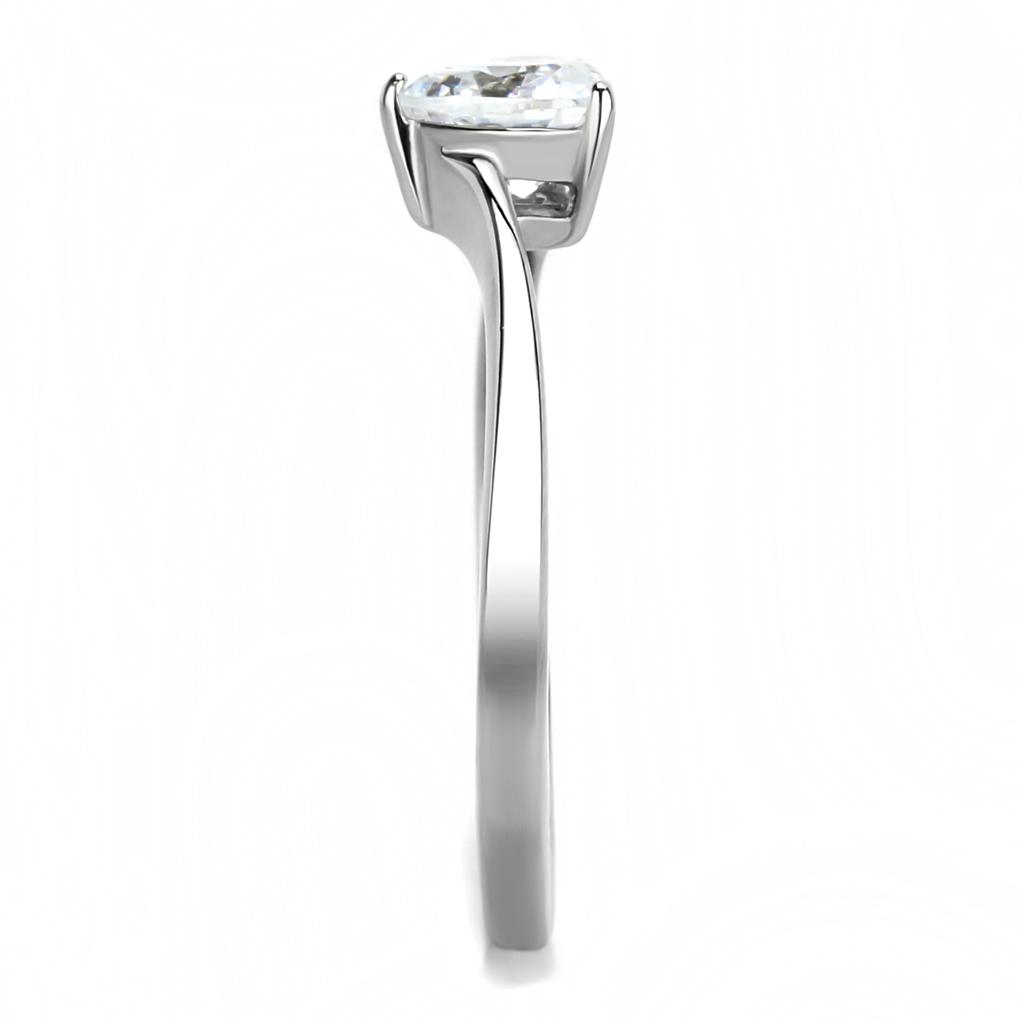 Dainty Heart Solitaire Diamond Ring in Polished Steel
