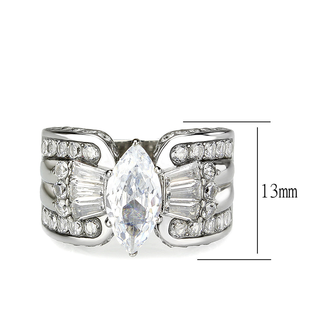 Marquee Cut Solitaire Crystal Cigar Band Ring in Silver