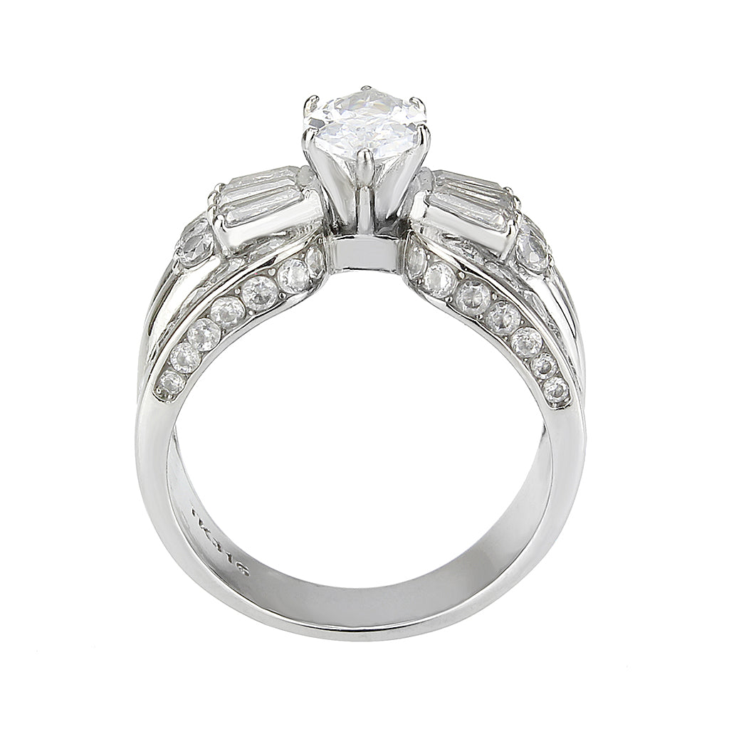 Marquee Cut Solitaire Crystal Cigar Band Ring in Silver