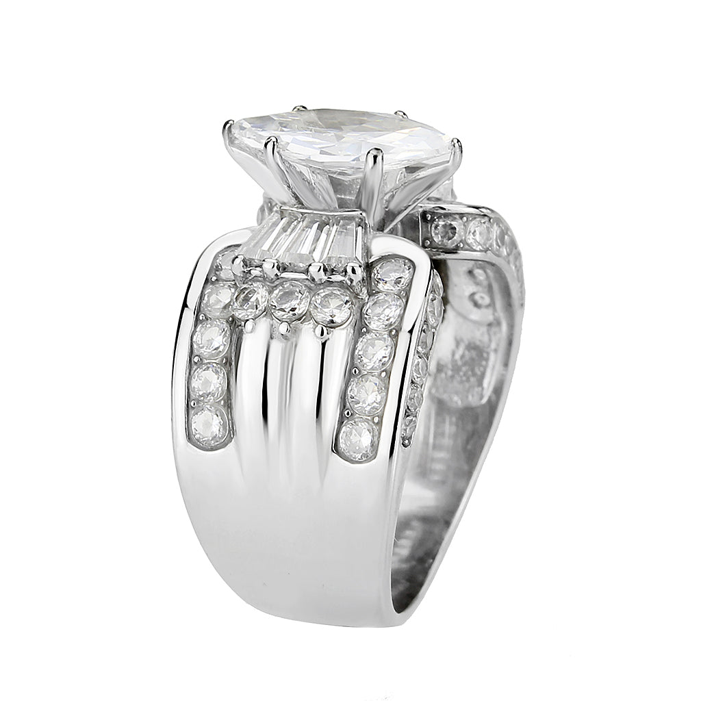 Marquee Cut Solitaire Crystal Cigar Band Ring in Silver