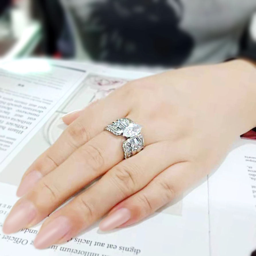 Marquee Cut Solitaire Crystal Cigar Band Ring in Silver